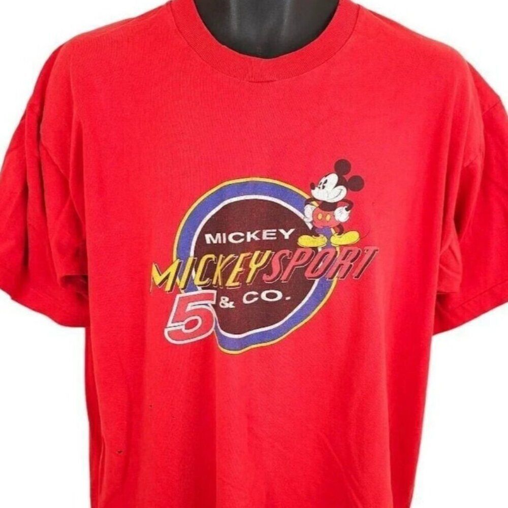 Vintage Mickey Mouse Racing T Shirt Mens Size XL Red 90s Walt Disney